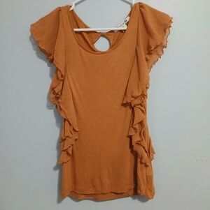 Forever 21 Rust Orange Ruffle Sleeve Top
